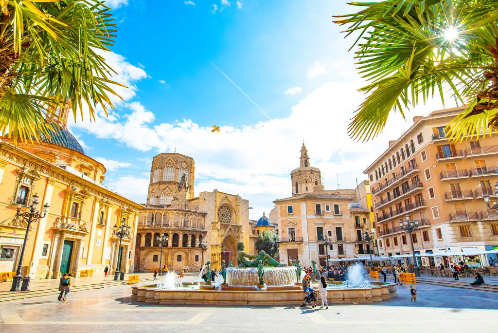 VALENCIA, SPAIN – 14 March 2019: Panoramic view of Plaza de la
