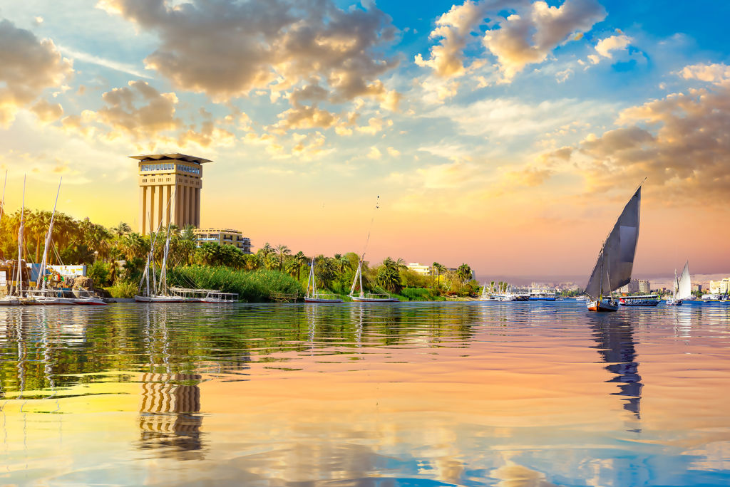 Cloudy,Sunset,Over,River,Nile,In,Aswan,,Egypt