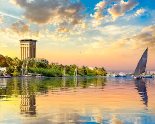 Cloudy,Sunset,Over,River,Nile,In,Aswan,,Egypt
