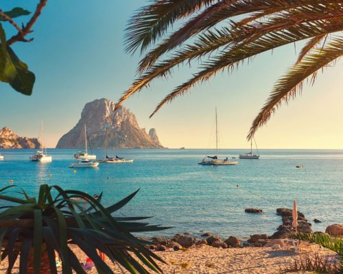 Famous,,Empty,And,Beautiful,Cala,D'hort,Beach,,In,Summer,Very