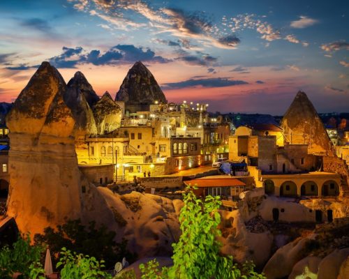 Goreme,Town,On,Sunset,In,Cappadocia,,Central,Anatolia,turkey