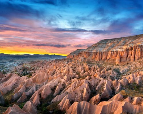 Beautiful,Mountains,And,Red,Valley,At,Sunset,In,Goreme,,Cappadocia