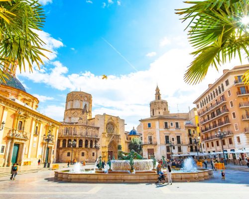 VALENCIA, SPAIN – 14 March 2019: Panoramic view of Plaza de la