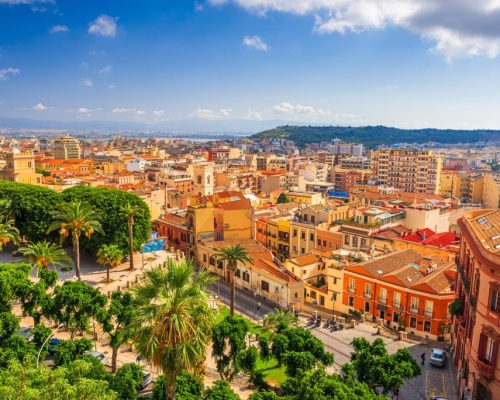 Cagliari,,Sardinia,,Italy,Cityscape,From,Above,In,The,Morning.