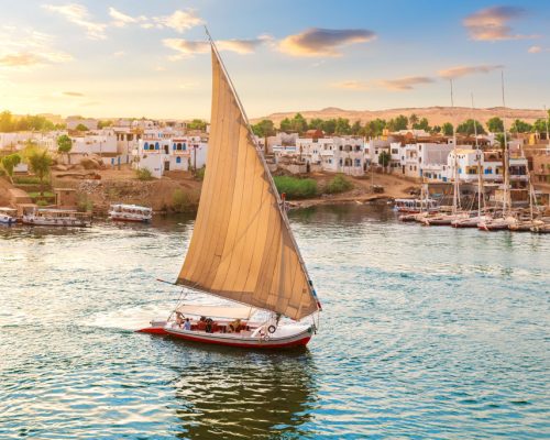 Felucca,On,The,Nile,Near,The,Banks,Of,Aswan,,Egypt
