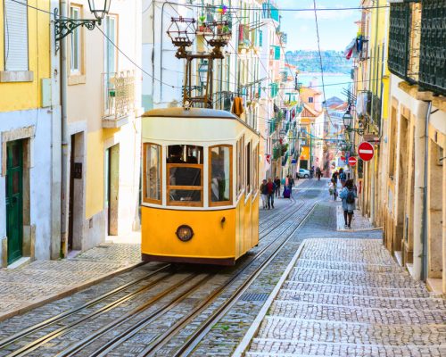 A,View,Of,The,Incline,And,Bica,Tram,,Lisbon,,Portugal
