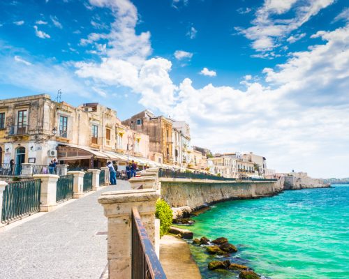 Coast,Of,Ortigia,Island,At,City,Of,Syracuse,,Sicily,,Italy.
