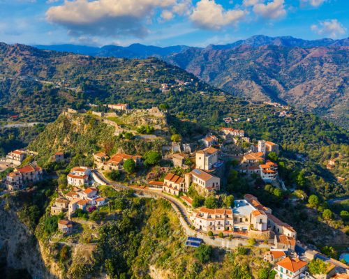 Aerial,View,Of,Savoca,Village,In,Sicily,,Italy.,Sicilian,Village