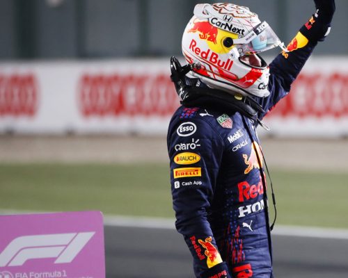 Max Verstappen, Red Bull Racing, waves to fans after Qualifying