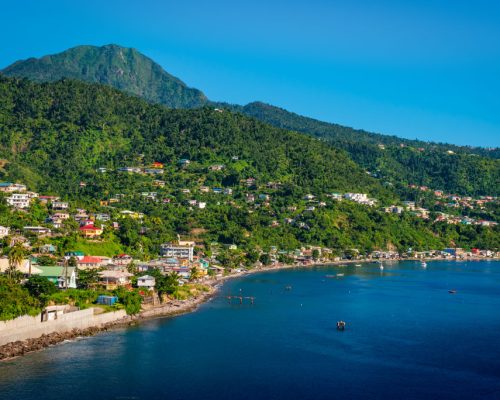 Dominica,Landscape,With,Caribbean,Sea,And,Mountains.