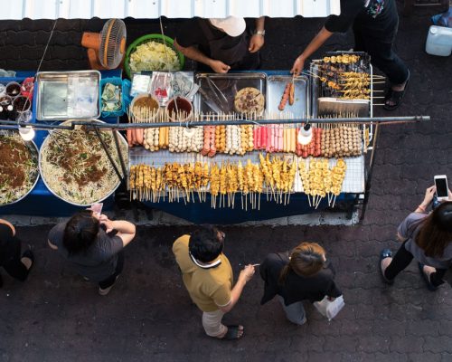 Street,Food,Market,,thailand,Street,Food,top,View,Of,A,Thai