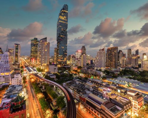 Bangkok,Modern,Office,Buildings,In,Bangkok,City,Downtown,With,Sunset