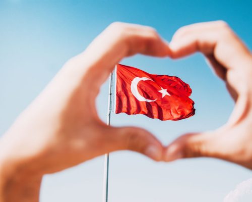 Turkish,Flag,On,Sky,Background.,Waving,Red,Flag.,Turkish,Patriotism.