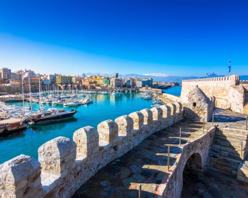 Heraklion,Harbour,With,Old,Venetian,Fort,Koule,And,Shipyards,,Crete,
