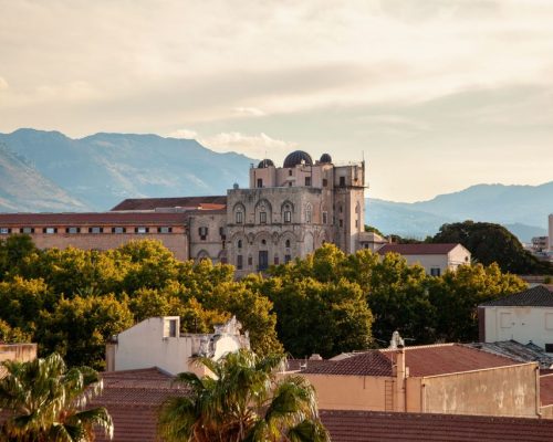 Palermo,,Sicily,,Italy.,Warm,Sunlight,Baths,The,Norman,Palace,,A