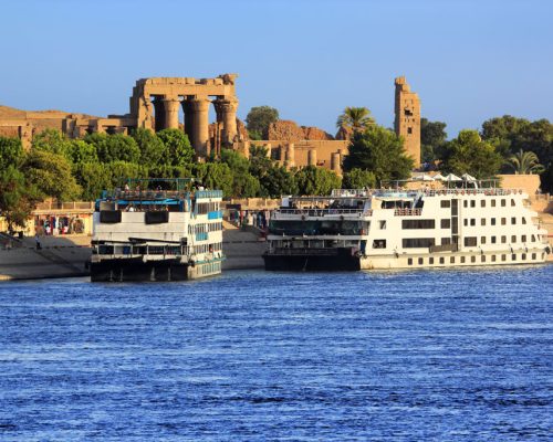 Egypt.,Cruise,Ships,Docked,At,Kom,Ombo,On,The,Nile.