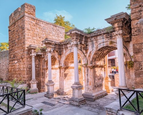 Famous,Gate,Or,Hadrian,Arch,In,Antalya,Without,Visitors.,Travel